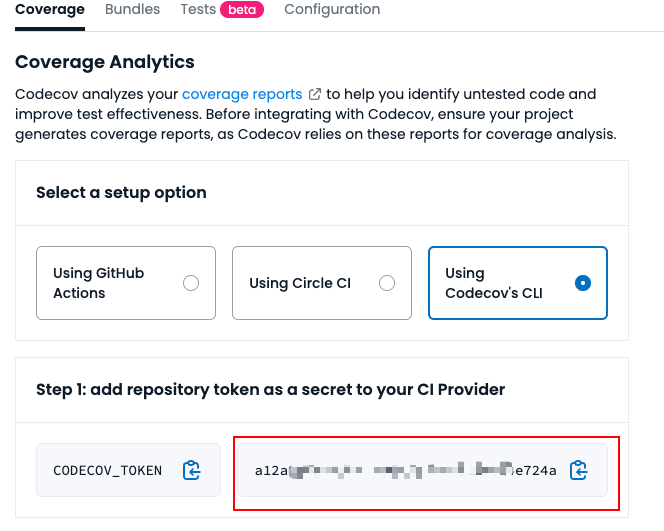 获取 CODECOV_TOKEN